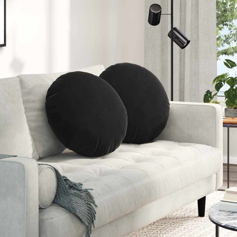 Coussins de siège 2 pcs Noir Ø50 x 19 cm Velours 552939552939
