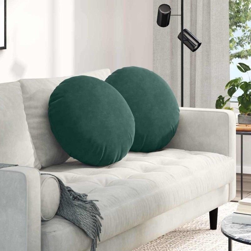 Coussins de siège 2 pcs Vert foncé Ø50 x 19 cm Velours 552974552974