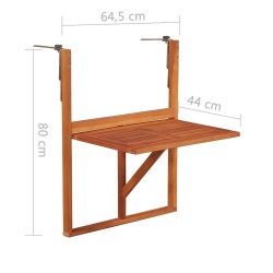 Table suspendue de balcon 64,5x44x80 cm Bois d'acacia massif 552986552986
