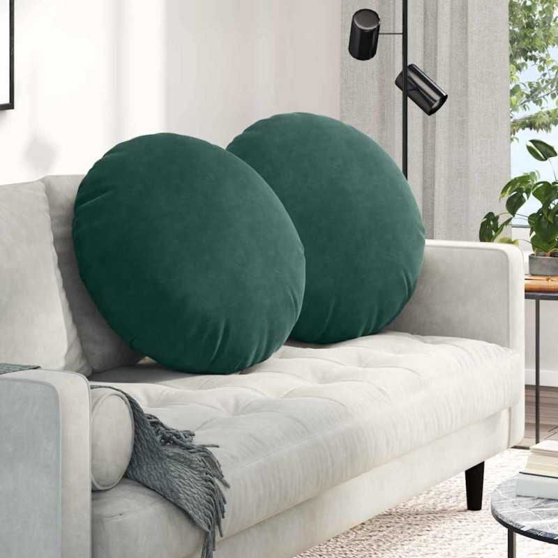 Coussins de siège 2 pcs Vert foncé Ø60 x 21 cm Velours 553258553258