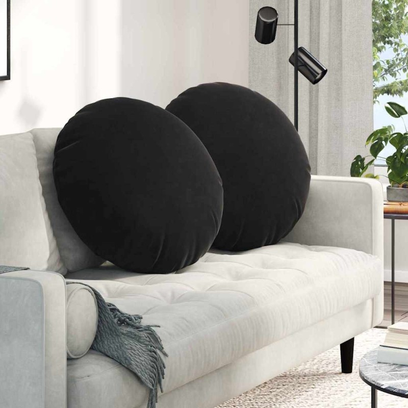 Coussins de siège 2 pcs Noir Ø60 x 21 cm Velours 553283553283