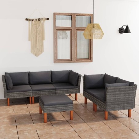 Salon de jardin 6 pcs avec coussins Résine tressée Gris 553363553363