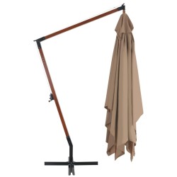 Parasol de jardin en porte-à-faux avec mât en bois taupe 553420553420