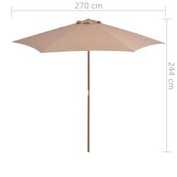 Parasol d'extérieur avec mât en bois 270 cm taupe 553449553449