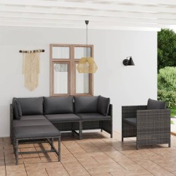 Salon de jardin 6 pcs avec coussins Résine tressée Gris 553457553457
