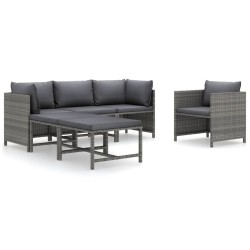 Salon de jardin 6 pcs avec coussins Résine tressée Gris 553457553457