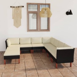 Salon de jardin 9 pcs avec coussins Résine tressée Noir 553458553458