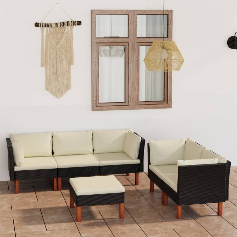 Salon de jardin 6 pcs avec coussins Résine tressée Noir 553461553461