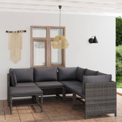Salon de jardin 6 pcs avec coussins Résine tressée Gris 553467553467
