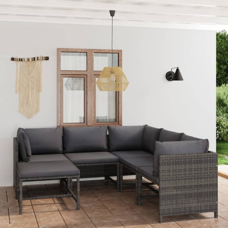 Salon de jardin 6 pcs avec coussins Résine tressée Gris 553467553467