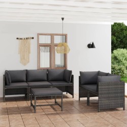 Salon de jardin 6 pcs avec coussins Résine tressée Gris 553469553469