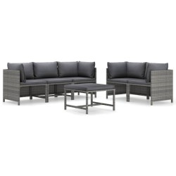 Salon de jardin 6 pcs avec coussins Résine tressée Gris 553469553469
