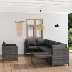 Salon de jardin 7 pcs avec coussins Résine tressée Gris 553483553483