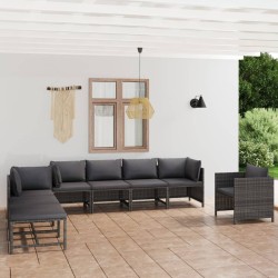 Salon de jardin 8 pcs avec coussins Résine tressée Gris 553486553486