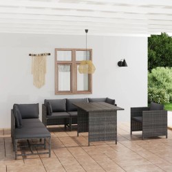 Salon de jardin 8 pcs avec coussins Résine tressée Gris 553489553489