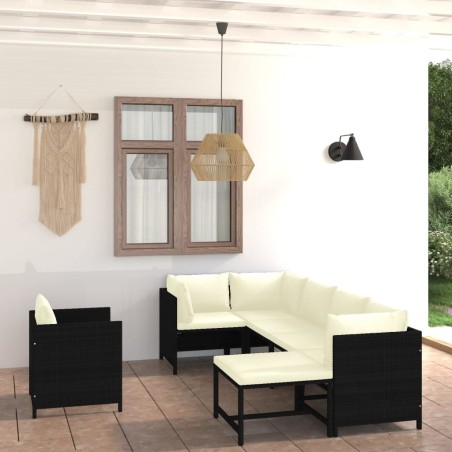 Salon de jardin 7 pcs avec coussins Résine tressée Noir 553491553491