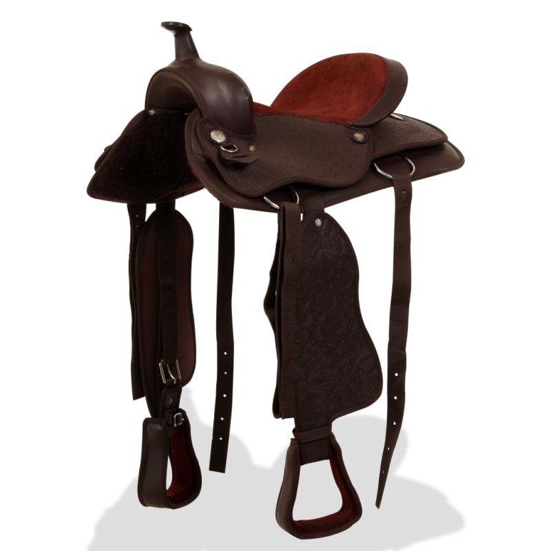Selle, bridon et col de poitrine Cuir véritable 15 po Marron 553532553532