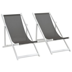 Chaises de plage pliables lot de 2 Aluminium et textilène Gris 553550553550