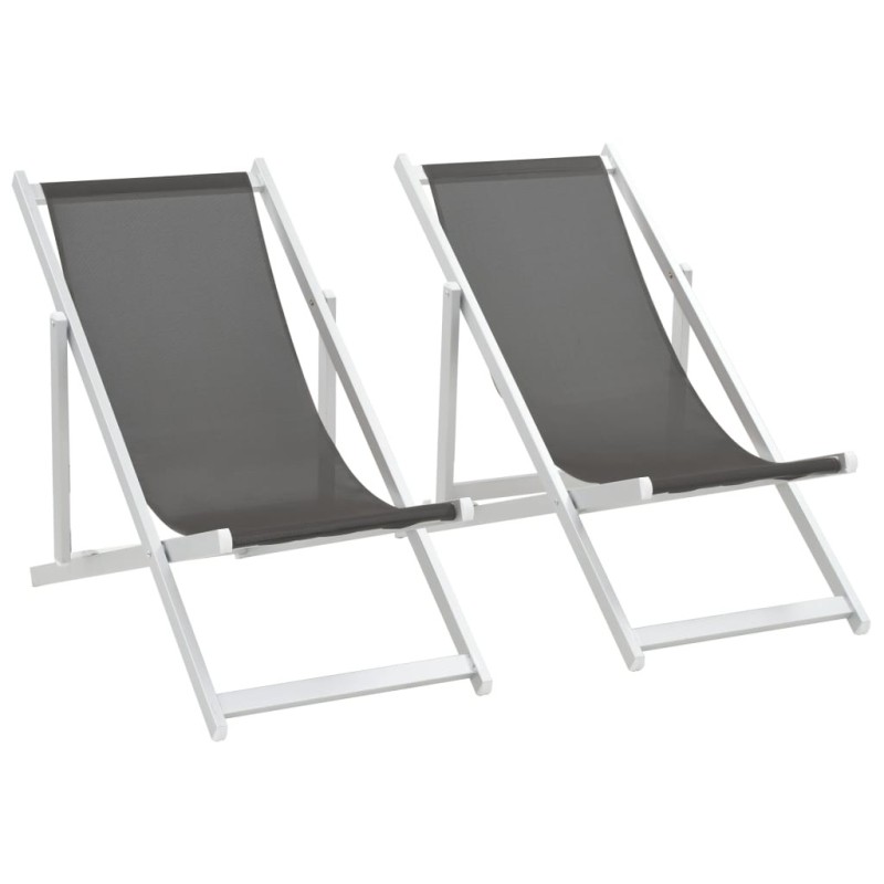 Chaises de plage pliables lot de 2 Aluminium et textilène Gris 553550553550
