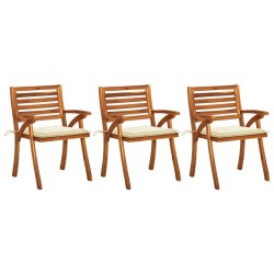 Chaises à manger de jardin avec coussins lot de 3 Acacia massif 553688553688