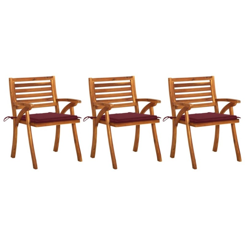 Chaises à manger de jardin avec coussins lot de 3 Acacia massif 553715553715