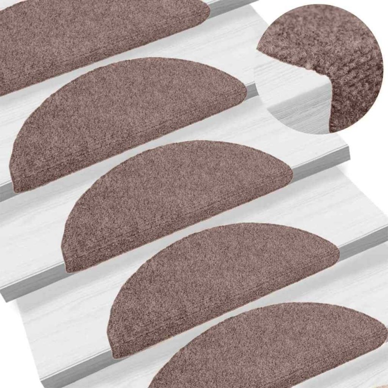 Tapis d'escalier auto-adhésifs 10 pièces 65 x 21 x 4 cm Marron clair Demi-rond Grand 553722553722