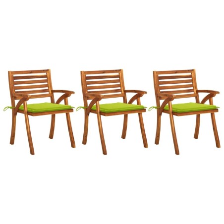 Chaises à manger de jardin avec coussins lot de 3 Acacia massif 553740553740