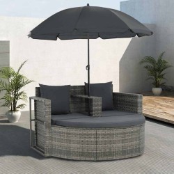 Canapé de jardin 2 places avec coussins et parasol Gris 553763553763