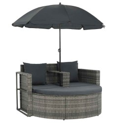 Canapé de jardin 2 places avec coussins et parasol Gris 553763553763