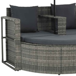 Canapé de jardin 2 places avec coussins et parasol Gris 553763553763