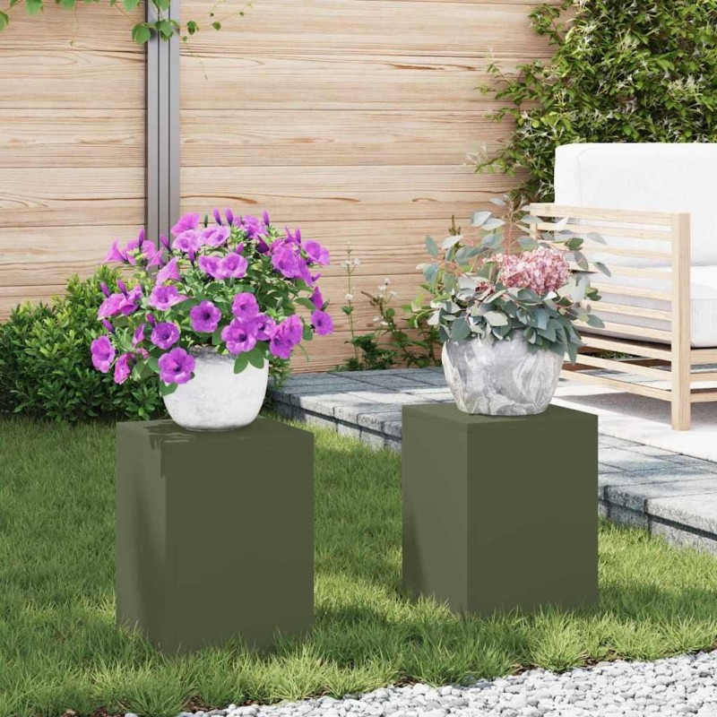 Support de Plante 2 pcs Vert olive 24 x 24 x 35 cm Acier 553858553858