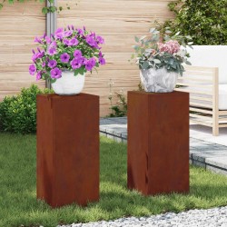 Support de Plante 2 pcs Rouillé 24 x 24 x 55 cm Acier patiné 553892553892