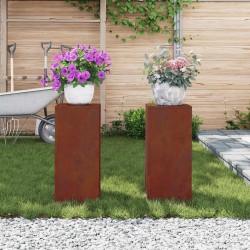 Support de Plante 2 pcs Rouillé 24 x 24 x 55 cm Acier patiné 553892553892