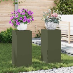 Support de Plante 2 pcs Vert olive 24 x 24 x 55 cm Acier 553902553902