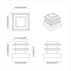 Capuchons d'extrémité 12 pcs Noir 15 x 15 x 15 mm PP 553908553908