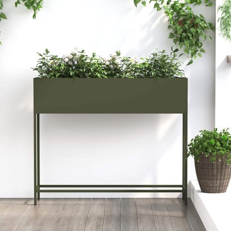 Bac de jardin surélevé Vert olive 100 x 26 x 82 cm Acier 554034554034