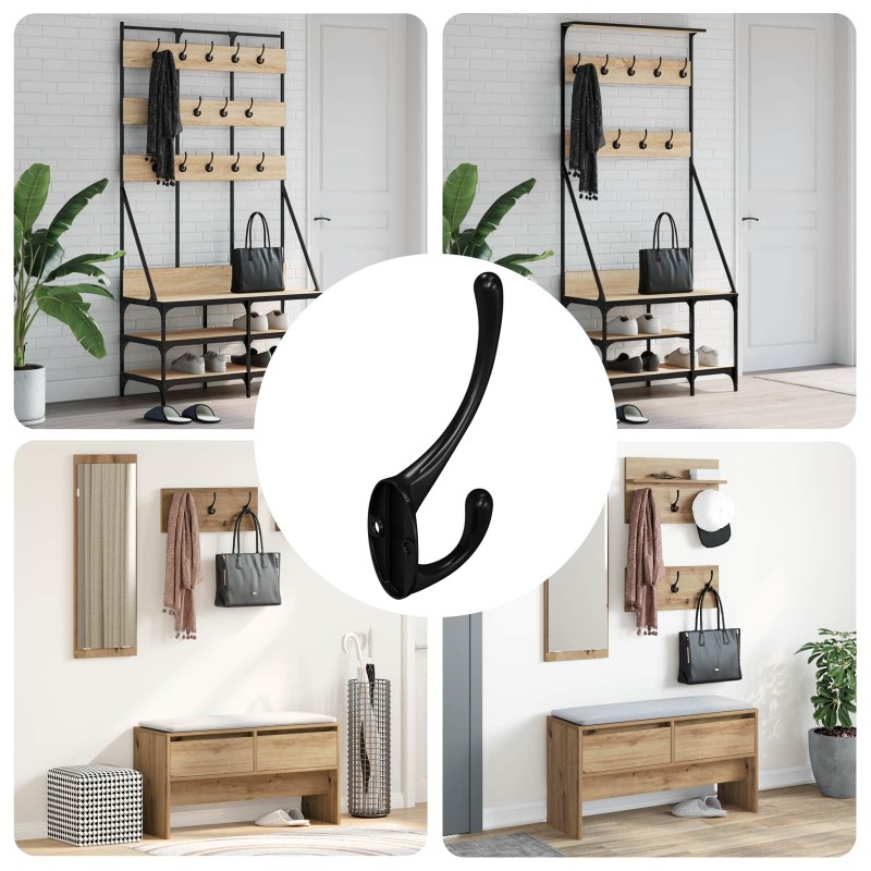 Crochet à vêtements 12 pcs Noir 102 x 29 x 47mm Alliage de zinc 554203554203