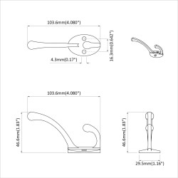 Crochet à vêtements 12 pcs Noir 102 x 29 x 47mm Alliage de zinc 554203554203
