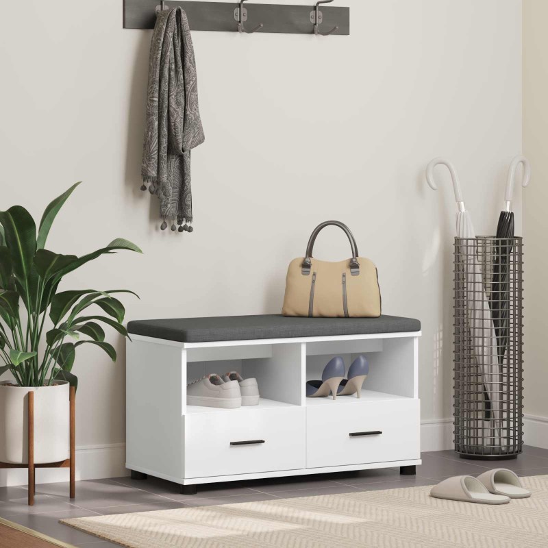 Banc d'entrée Blanc 80 x 38 x 46 cm Bois Ingénierie et Tissu 554262554262