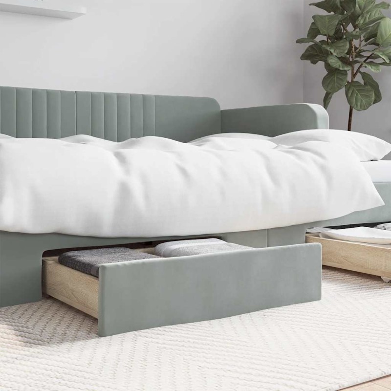  Tiroirs de lit 2 pcs gris clair bois d'ingénierie et velours 