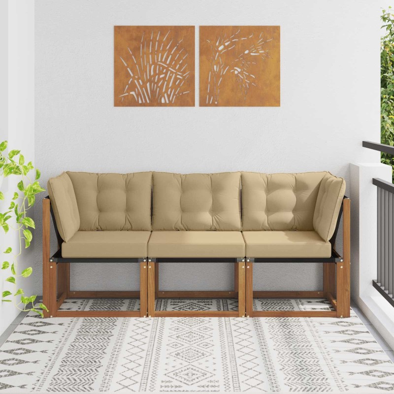 Canapé d’extérieur milieu et coin avec coussin 3 Pièce Naturel 554383554383