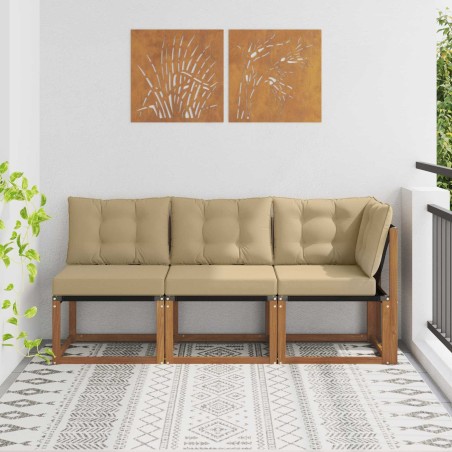 Canapé d’extérieur milieu et coin avec coussin 3 Pièce Naturel 554390554390