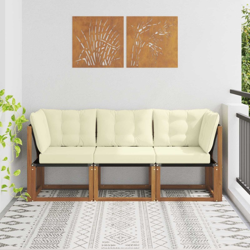 Canapé d’extérieur milieu et coin avec coussin 3 Pièce Naturel 554406554406