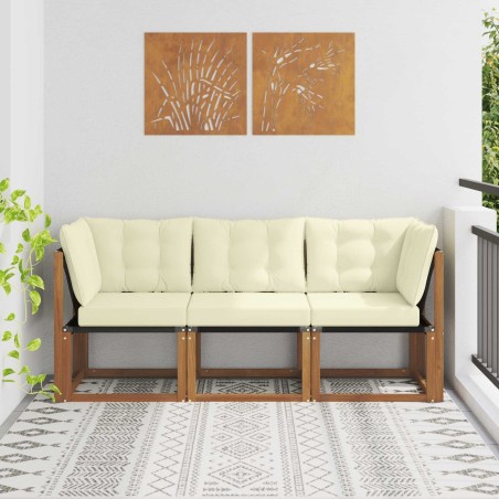 Canapé d’extérieur milieu et coin avec coussin 3 Pièce Naturel 554406554406