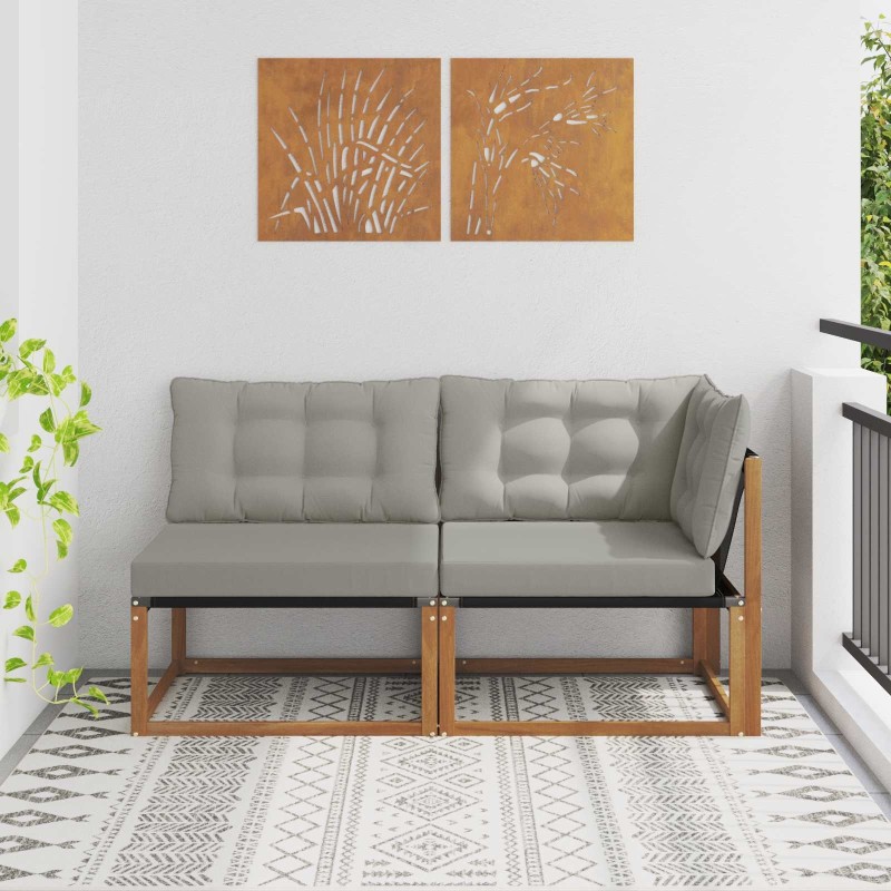 Canapé d’extérieur milieu et coin avec coussin 2 Pièce Naturel 554425554425