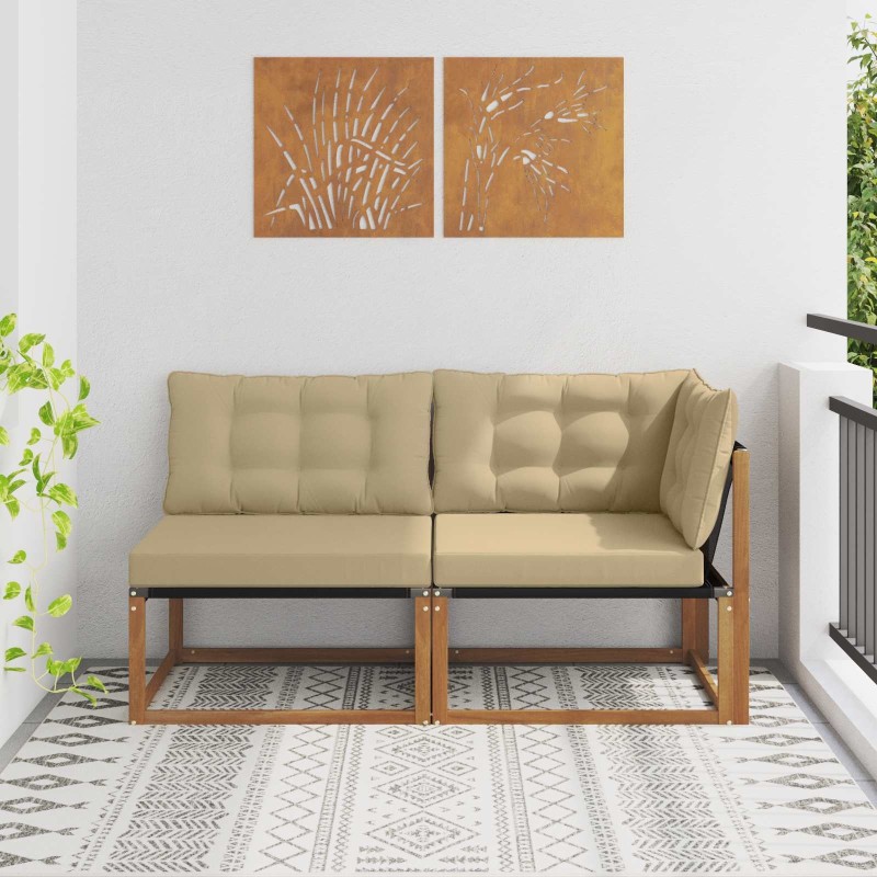 Canapé d’extérieur milieu et coin avec coussin 7 Pièce Naturel 554427554427