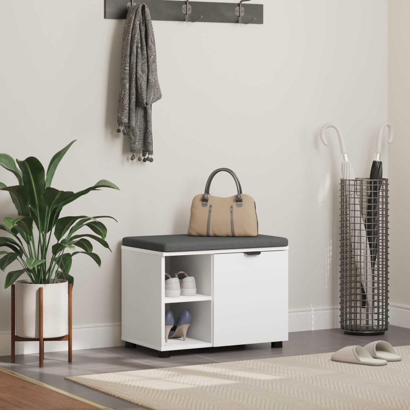 Banc d'entrée Blanc 60 x 38 x 46 cm Bois Ingénierie et Tissu 554562554562