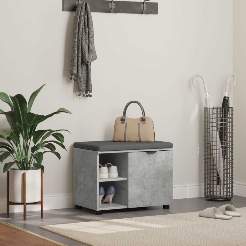 Banc d'entrée avec coussin Gris Béton 60 x 38 x 46 cm 554628554628