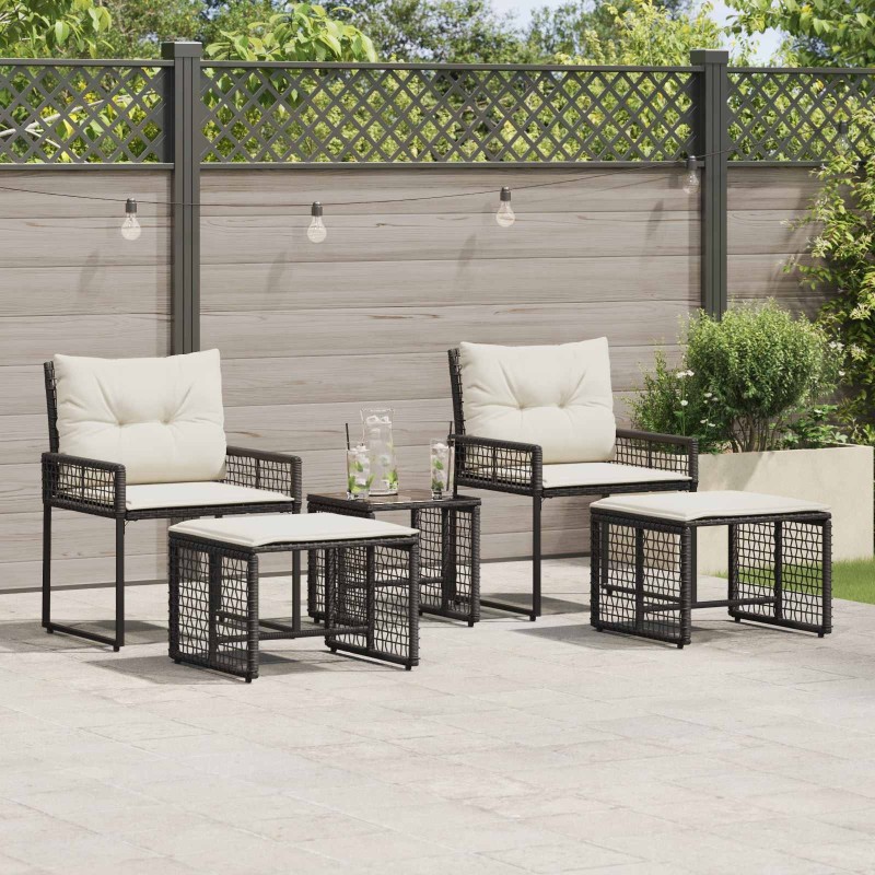 Ensemble de meubles d'extérieur 5 pcs Noir et Blanc 555188555188