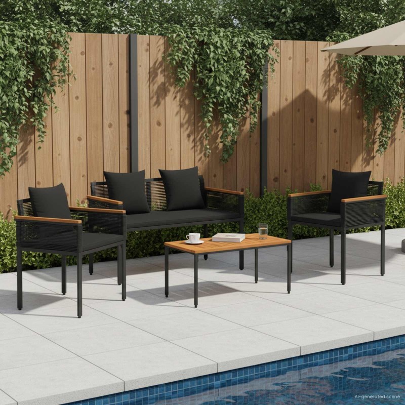 Ensemble de meubles d'extérieur 4 pcs Noir polyrotin 555227555227